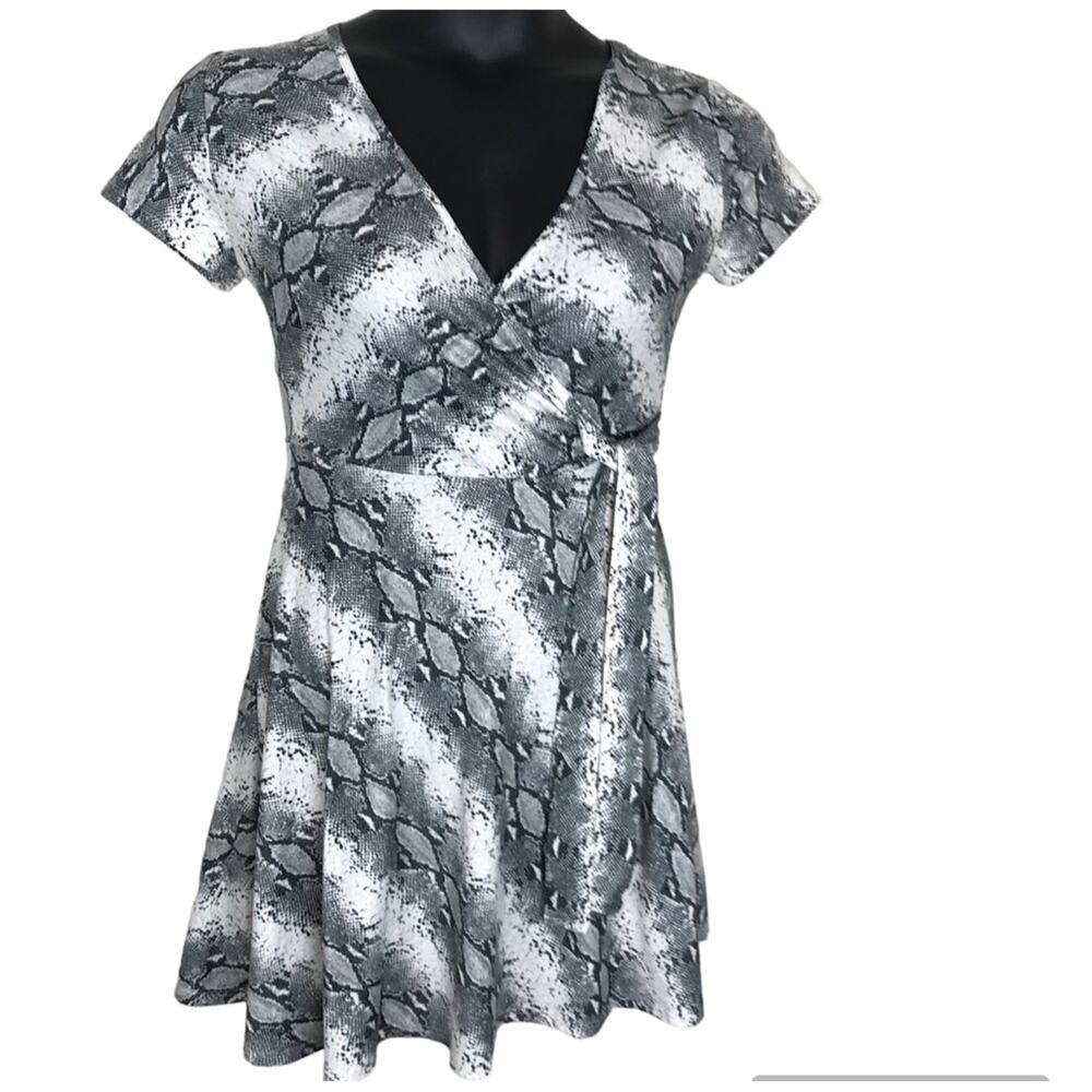 ROLLA COSTER Reptile Snake Print Faux Wrap Skater Dress